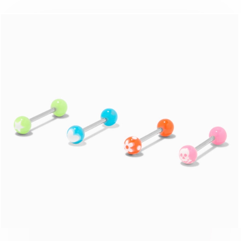 NIB 4 Pack of Glow In The Dark Claire’s Tongue Rings; 14G/1.6mm